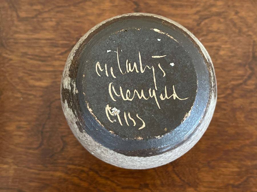 JUST ADDED - Signed Mid-Century Stoneware Pottery Punch Bowl 10.5R With Cups [Photo 6]