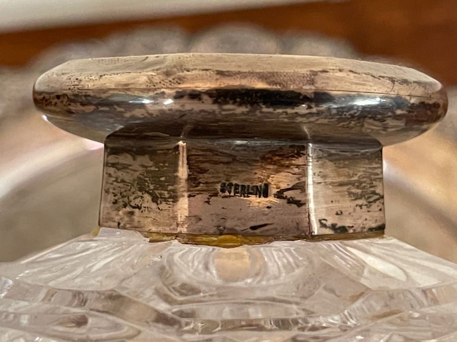 JUST ADDED - Silverplate Tray 19W With Crystal Decanter 10H With Sterling Silver Neck (Stopper Has Chip) [Photo 9]