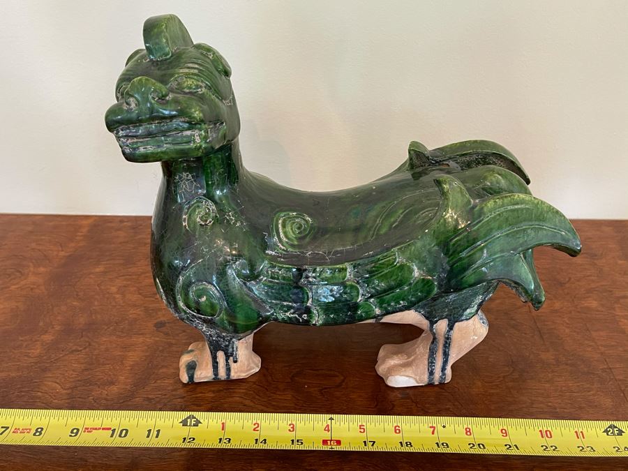 JUST ADDED - Vintage Asian Green Figurine (Slight Chip In Tail) 12W X 11H [Photo 1]