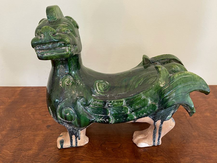 JUST ADDED - Vintage Asian Green Figurine (Slight Chip In Tail) 12W X 11H [Photo 4]