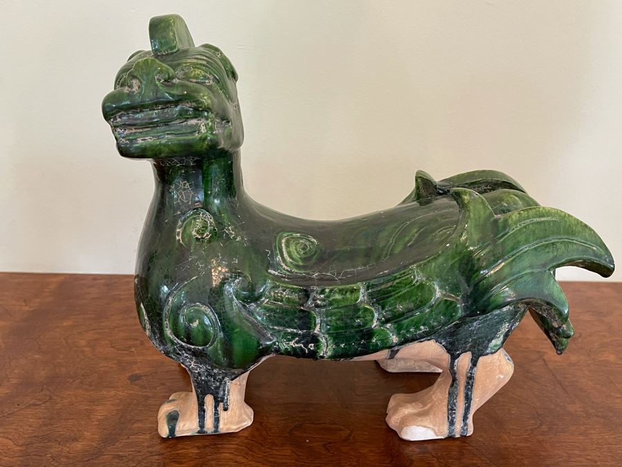 JUST ADDED - Vintage Asian Green Figurine (Slight Chip In Tail) 12W X 11H [Photo 2]