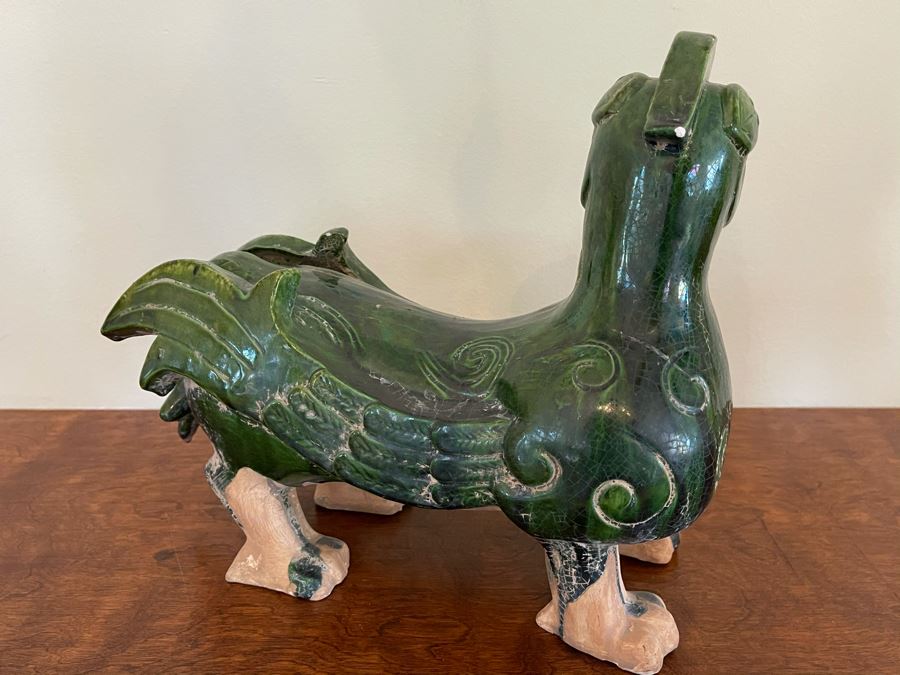 JUST ADDED - Vintage Asian Green Figurine (Slight Chip In Tail) 12W X 11H [Photo 7]