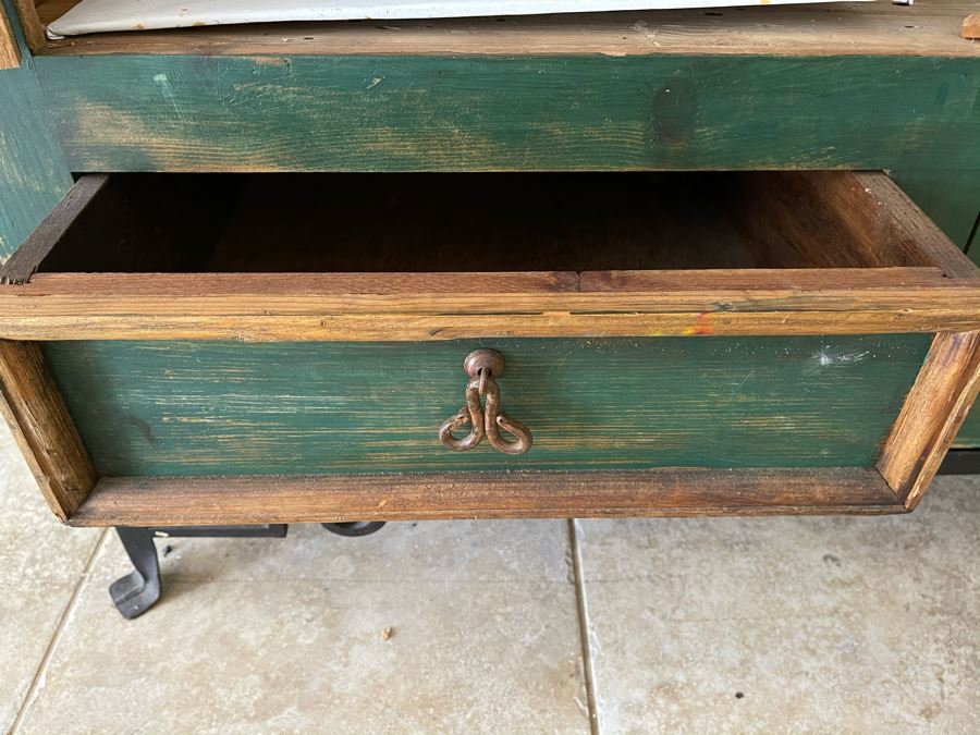 JUST ADDED - Wooden Painted Armoire Cabinet With Metal Base 50W X 25D X 73H [Photo 5]