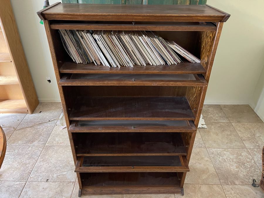 JUST ADDED - Lawyer's Style Wooden Bookcase (Top Glass Is Missing) 36W X 13D X 58.5H [Photo 2]