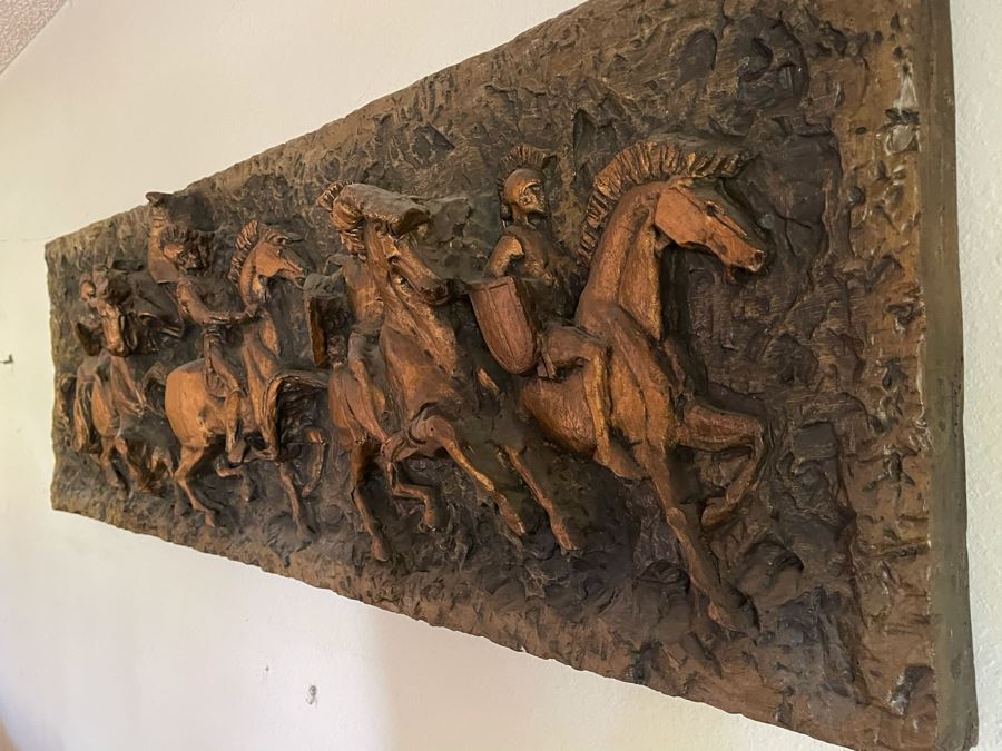 Vintage 1967 Mid-Century Modern Vanguard Studios Beverly Hills CA Relief Wall Sculpture Roman Soldiers On Horses 63L X 19H X 6D [Photo 5]