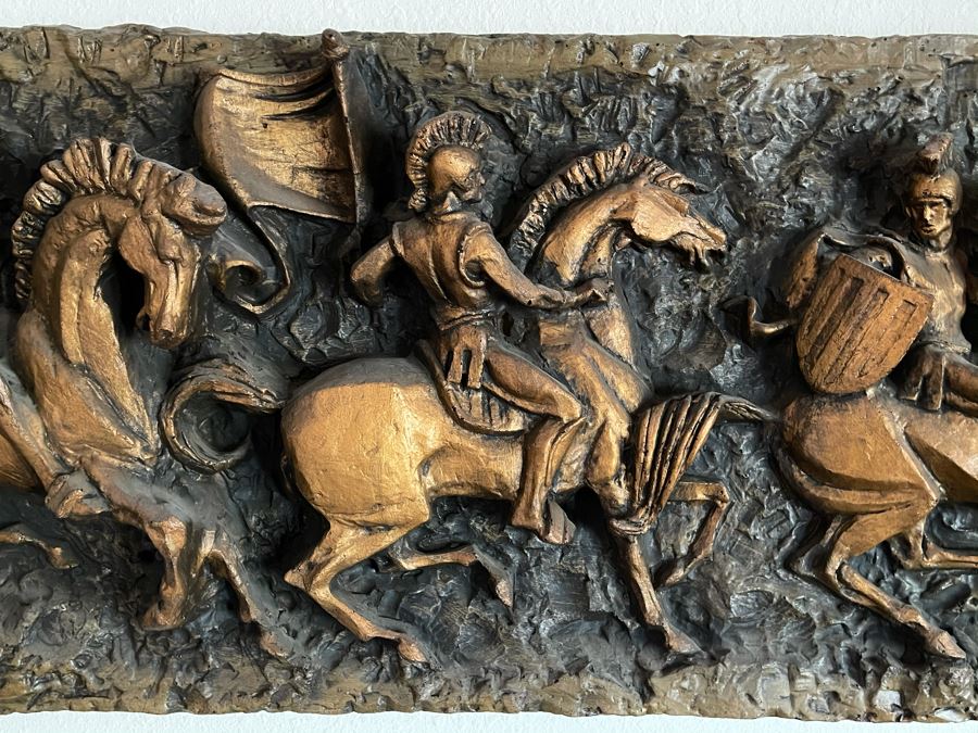 Vintage 1967 Mid-Century Modern Vanguard Studios Beverly Hills CA Relief Wall Sculpture Roman Soldiers On Horses 63L X 19H X 6D [Photo 7]