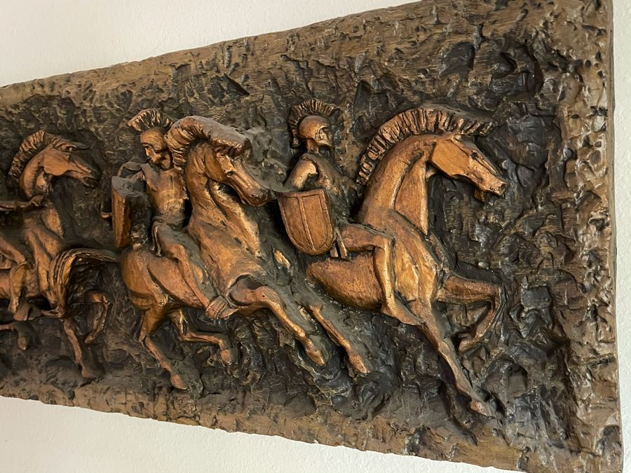 Vintage 1967 Mid-Century Modern Vanguard Studios Beverly Hills CA Relief Wall Sculpture Roman Soldiers On Horses 63L X 19H X 6D [Photo 8]