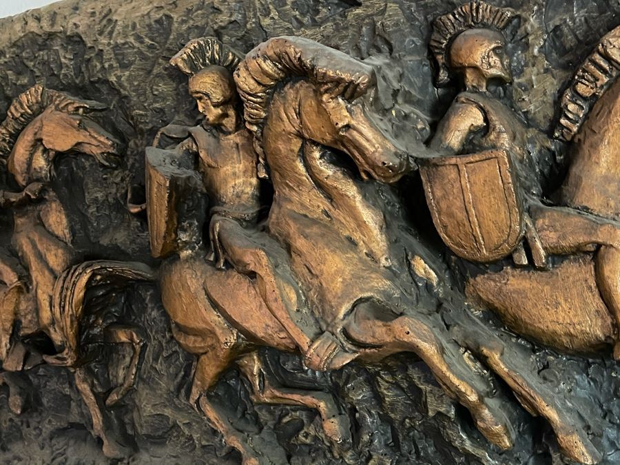 Vintage 1967 Mid-Century Modern Vanguard Studios Beverly Hills CA Relief Wall Sculpture Roman Soldiers On Horses 63L X 19H X 6D [Photo 9]