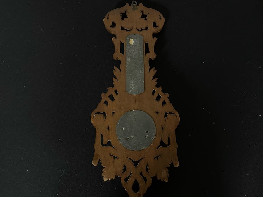 Antique German Hand Relief Carved Wooden Weather Station Barometer Thermometer Horse Design 8W X 20H [Photo 16]