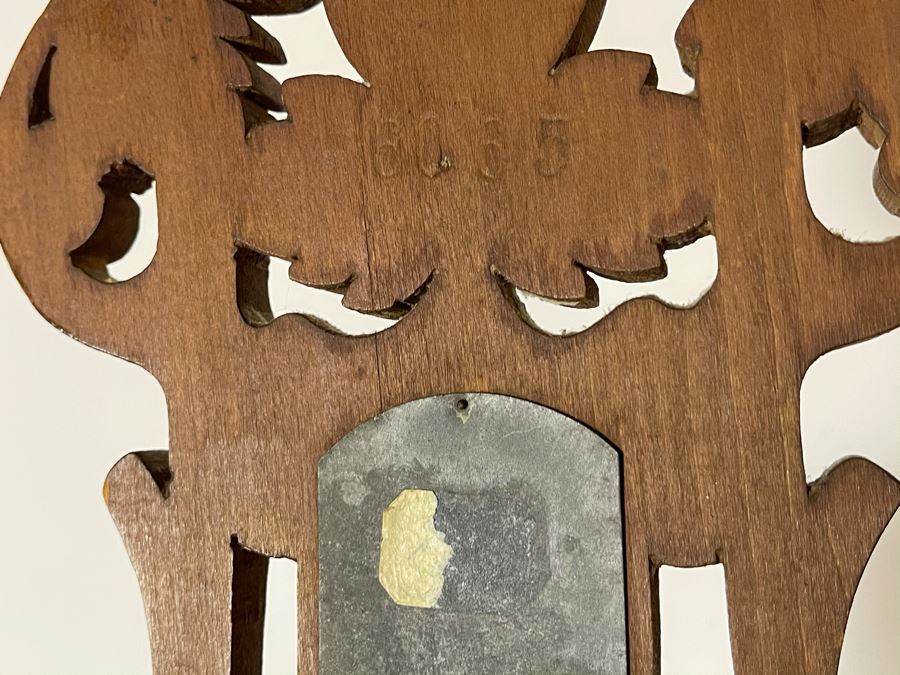 Antique German Hand Relief Carved Wooden Weather Station Barometer Thermometer Horse Design 8W X 20H [Photo 17]