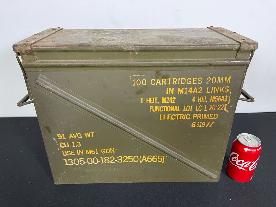 Vintage M61 Gun 20MM Ammunition Cartridge Military Metal Box Case With ...