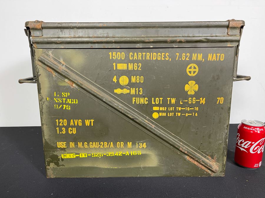 Vintage Ammunition Cartridge Military Metal Box Case With Handles