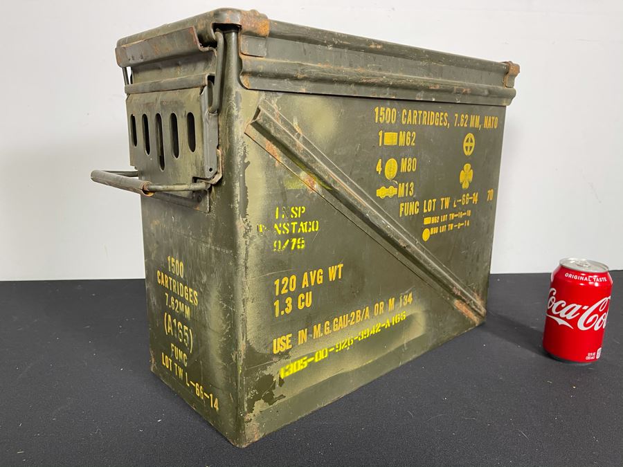 Vintage Ammunition Cartridge Military Metal Box Case With Handles