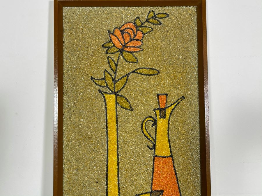 Vintage Mid-Century Modern Framed Colored Stone Mosaic Metal Still Life Artwork Made In Sweden Swan 12.5W X 36.5H [Photo 7]