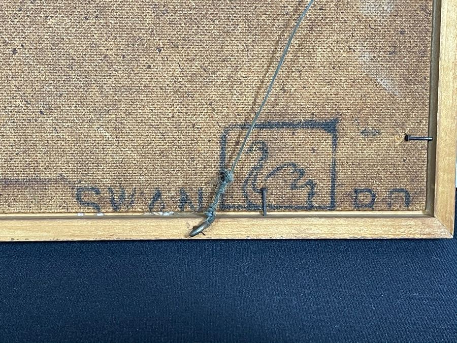 Vintage Mid-Century Modern Framed Colored Stone Mosaic Metal Still Life Artwork Made In Sweden Swan 12.5W X 36.5H [Photo 12]