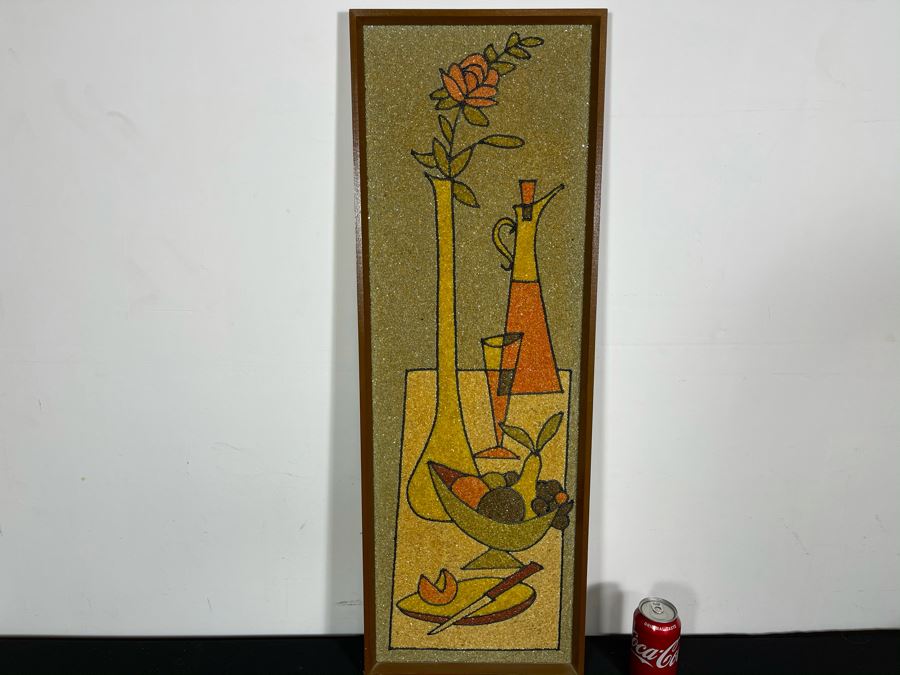 Vintage Mid-Century Modern Framed Colored Stone Mosaic Metal Still Life Artwork Made In Sweden Swan 12.5W X 36.5H [Photo 2]