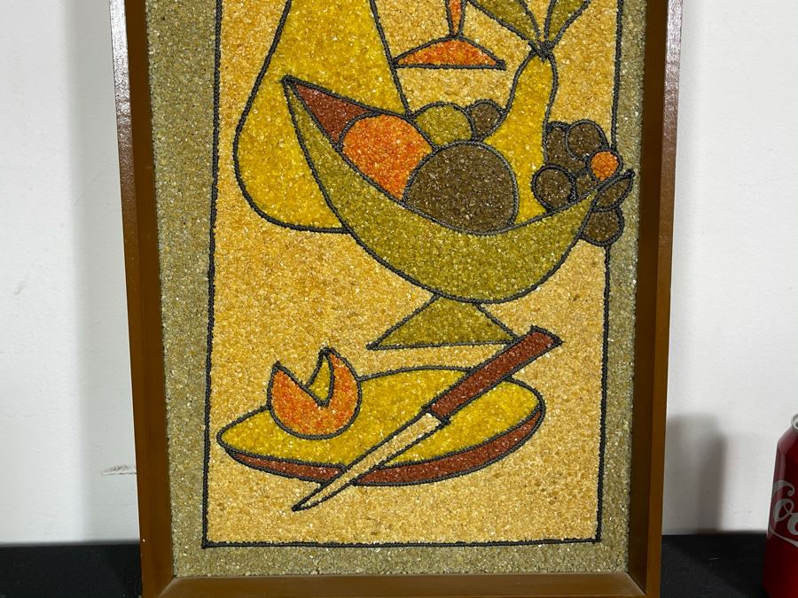 Vintage Mid-Century Modern Framed Colored Stone Mosaic Metal Still Life Artwork Made In Sweden Swan 12.5W X 36.5H [Photo 3]