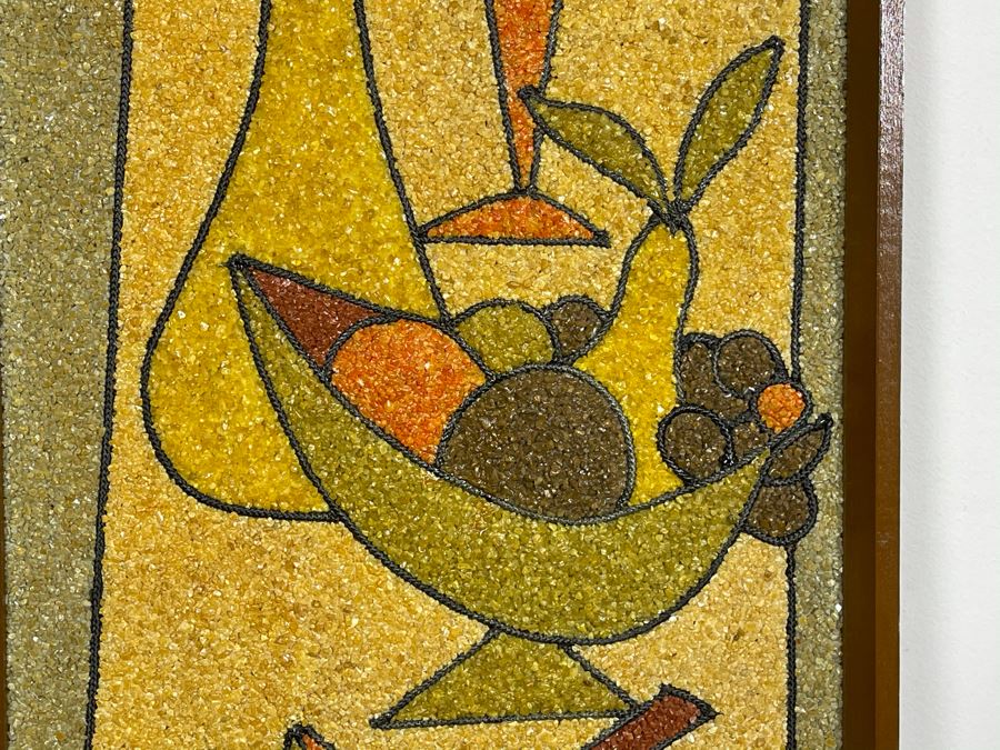 Vintage Mid-Century Modern Framed Colored Stone Mosaic Metal Still Life Artwork Made In Sweden Swan 12.5W X 36.5H [Photo 4]