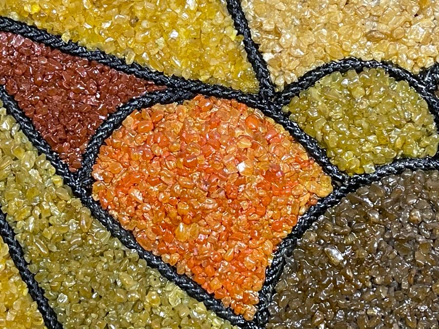 Vintage Mid-Century Modern Framed Colored Stone Mosaic Metal Still Life Artwork Made In Sweden Swan 12.5W X 36.5H [Photo 5]