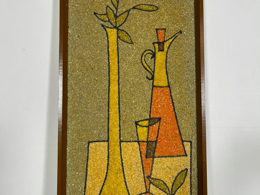 Vintage Mid-Century Modern Framed Colored Stone Mosaic Metal Still Life Artwork Made In Sweden Swan 12.5W X 36.5H [Photo 6]