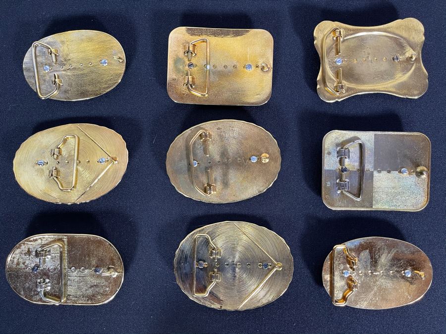 Set Of Nine Gold Electroplated United States One Dollar Coins Set In Base Metal Western Belt Buckles [Photo 11]