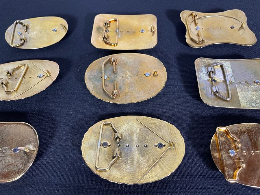 Set Of Nine Gold Electroplated United States One Dollar Coins Set In Base Metal Western Belt Buckles [Photo 12]