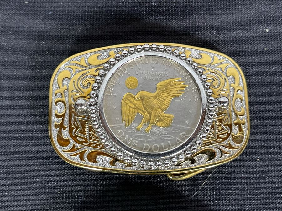 Set Of Nine Gold Electroplated United States One & Half Dollar Coins Set In Base Metal Western Belt Buckles [Photo 6]