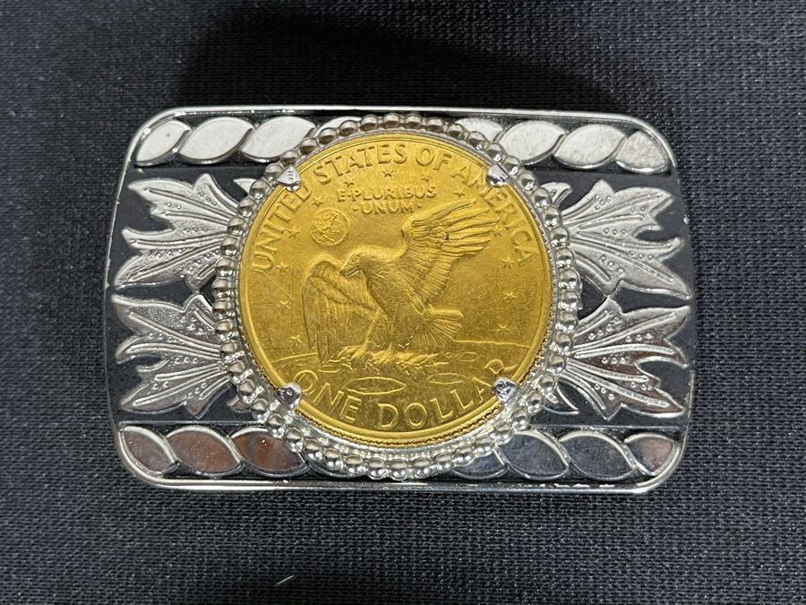 Set Of Nine Gold Electroplated United States One & Half Dollar Coins Set In Base Metal Western Belt Buckles [Photo 5]