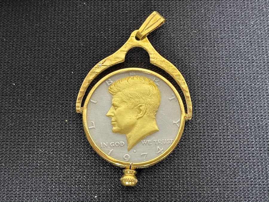 Set Of Six Gold Electroplated United States One & Half Dollar Coins Set In Base Metal Western Belt Buckles, Gold EP United States Half Dollar Coin Pendant And Gold EP United States Half Dollar Coin Bolo Tie Clasp [Photo 3]