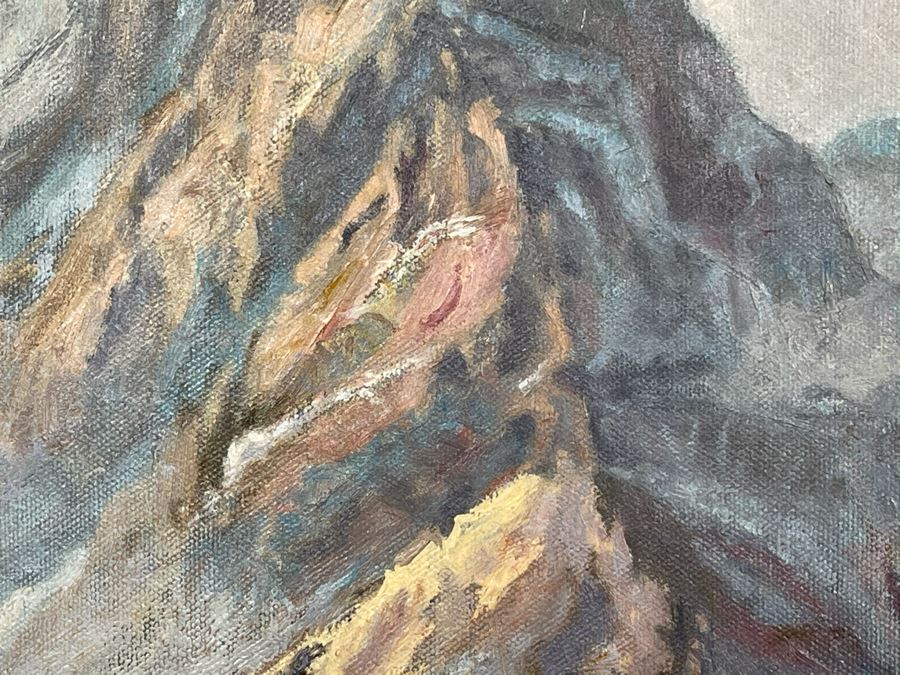 Original Framed Oil Painting Of Mountains By Marilyn Berman Personalized To Client On Back Vintage 1985 On Canvas 30 X 24 [Photo 6]