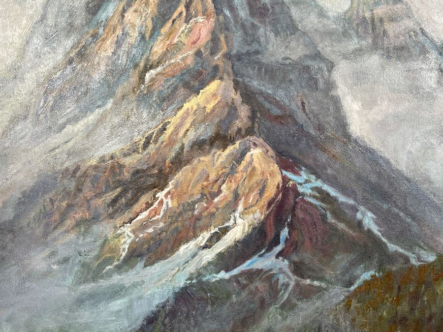 Original Framed Oil Painting Of Mountains By Marilyn Berman Personalized To Client On Back Vintage 1985 On Canvas 30 X 24 [Photo 4]