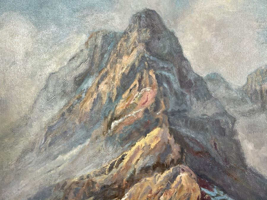 Original Framed Oil Painting Of Mountains By Marilyn Berman Personalized To Client On Back Vintage 1985 On Canvas 30 X 24 [Photo 5]