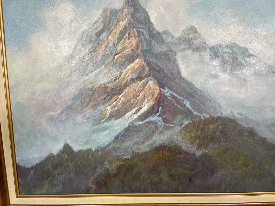 Original Framed Oil Painting Of Mountains By Marilyn Berman Personalized To Client On Back Vintage 1985 On Canvas 30 X 24 [Photo 2]