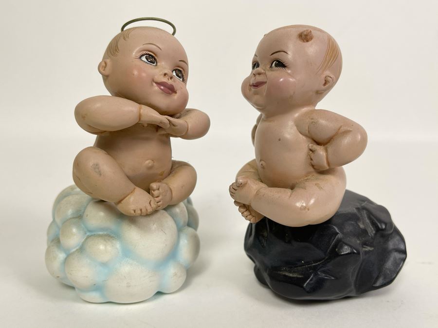 2003 Limited Edition Marie Osmond Pair Of Good And Bad Angels On Clouds 3.75H [Photo 3]