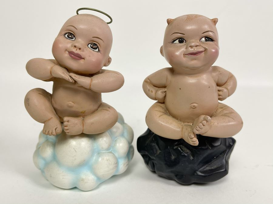 2003 Limited Edition Marie Osmond Pair Of Good And Bad Angels On Clouds 3.75H [Photo 2]