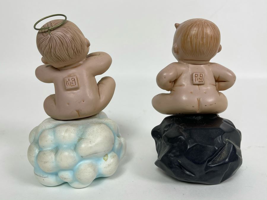 2003 Limited Edition Marie Osmond Pair Of Good And Bad Angels On Clouds 3.75H [Photo 4]