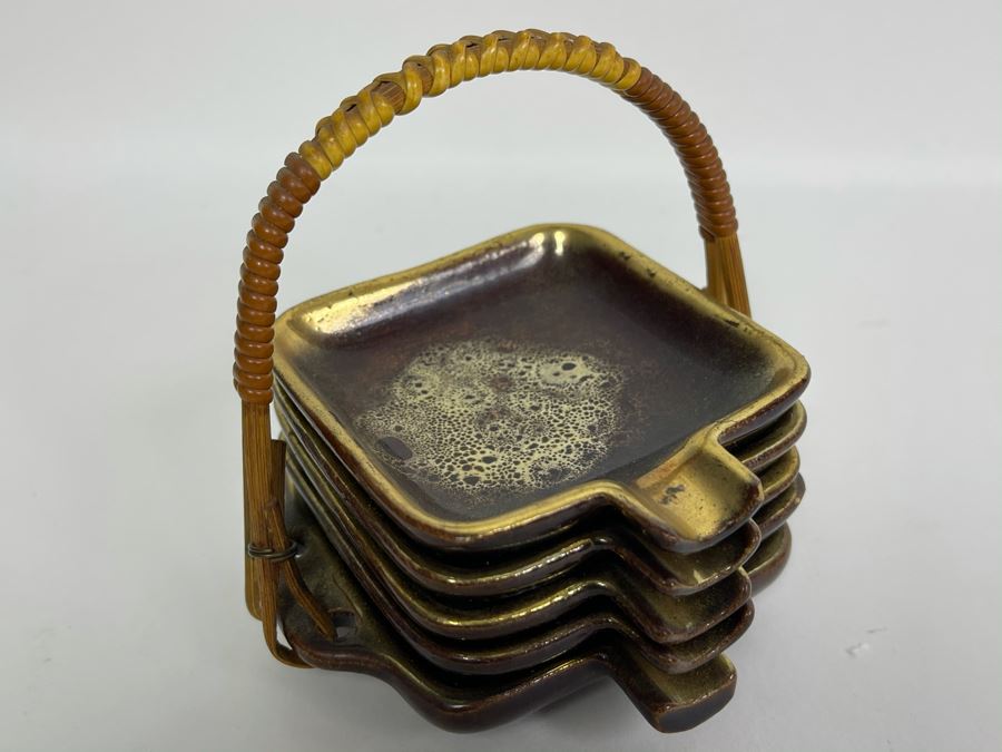 Vintage German Mid-Century Modern Ashtrays With Carrying Case 3W X 3.5D [Photo 2]