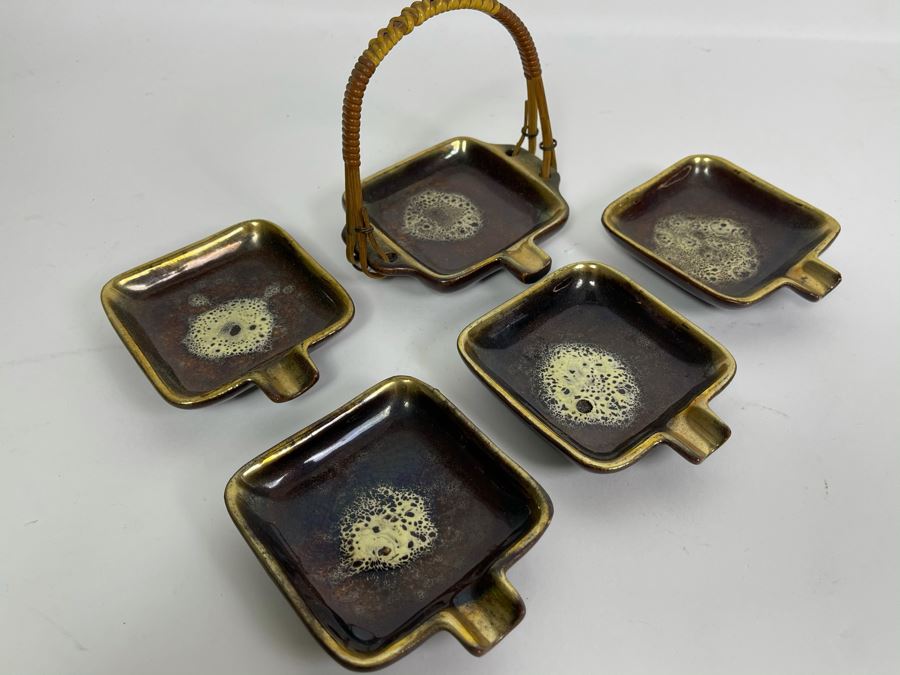 Vintage German Mid-Century Modern Ashtrays With Carrying Case 3W X 3.5D