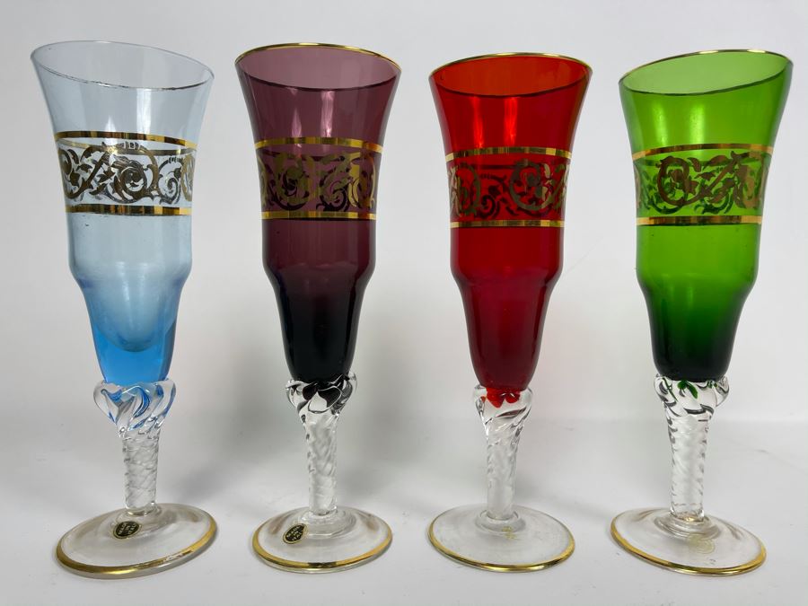 Set Of Four New Vintage Italian Crystal Stemware Glasses 7.5H [Photo 2]