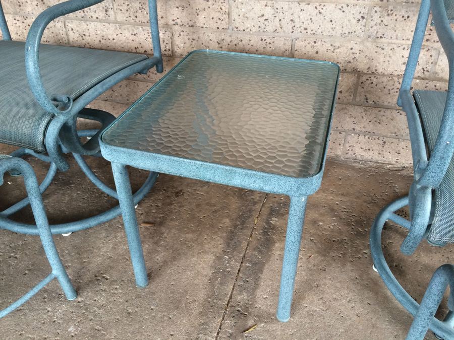 (2) Brown Jordan Swivel Chairs with Ottoman and Side Table and Pottery Barn Pillows [Photo 7]