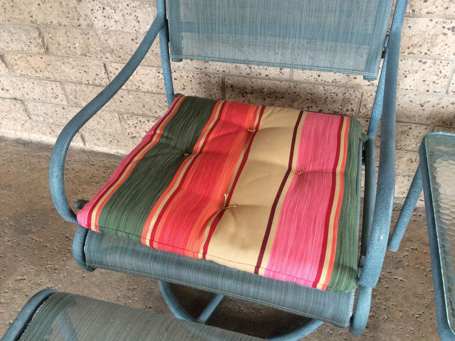(2) Brown Jordan Swivel Chairs with Ottoman and Side Table and Pottery Barn Pillows [Photo 9]