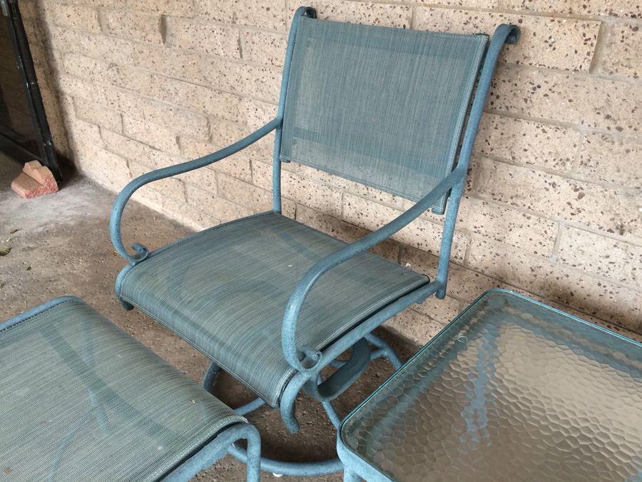 (2) Brown Jordan Swivel Chairs with Ottoman and Side Table and Pottery Barn Pillows [Photo 5]