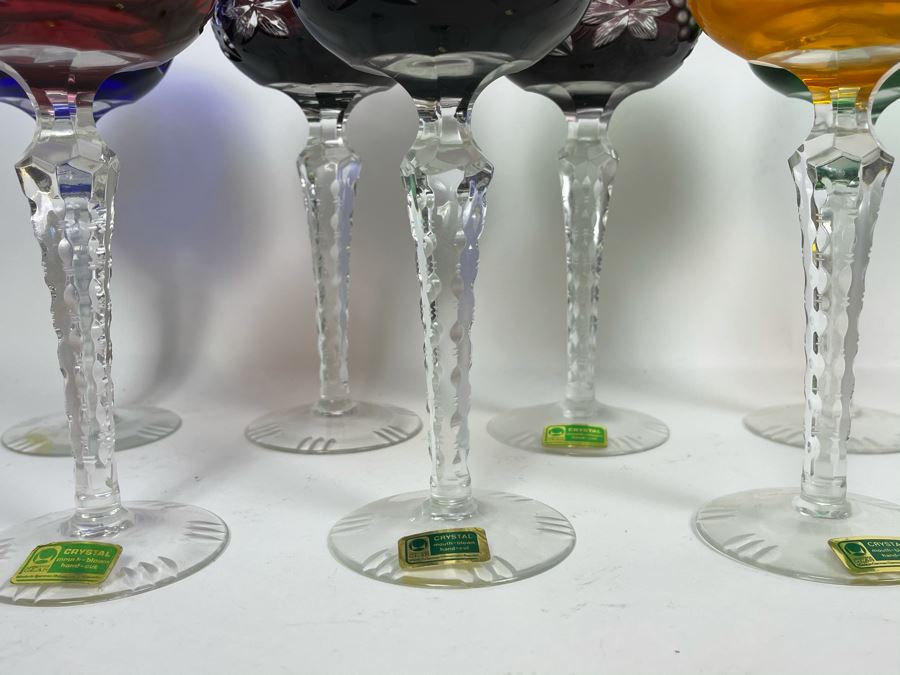 Set Of 7 New Vintage German Lausitzer Crystal Stemware Glasses Mouth-Blown Hand-Cut From The German Democratic Republic 7.5H [Photo 13]