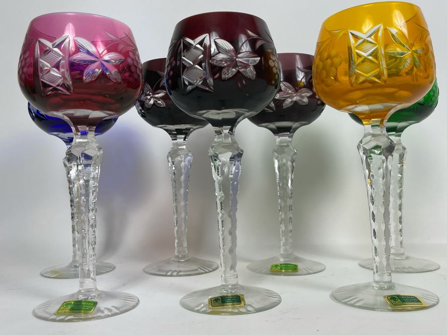 Set Of 7 New Vintage German Lausitzer Crystal Stemware Glasses Mouth-Blown Hand-Cut From The German Democratic Republic 7.5H [Photo 15]