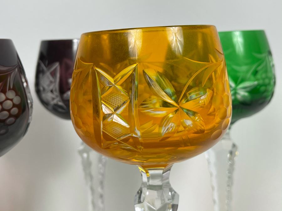 Set Of 7 New Vintage German Lausitzer Crystal Stemware Glasses Mouth-Blown Hand-Cut From The German Democratic Republic 7.5H [Photo 7]