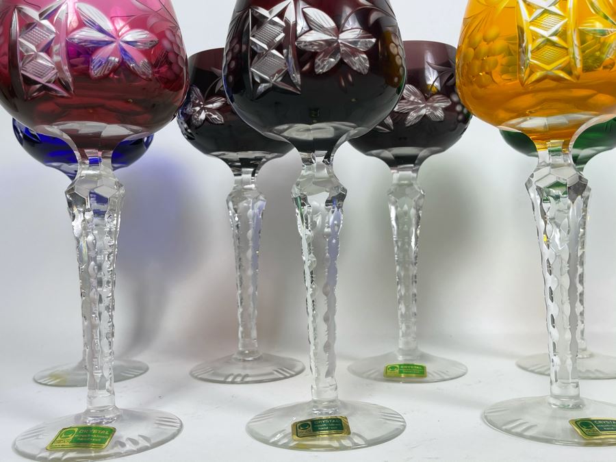 Set Of 7 New Vintage German Lausitzer Crystal Stemware Glasses Mouth-Blown Hand-Cut From The German Democratic Republic 7.5H [Photo 14]