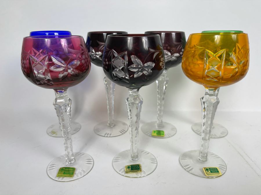 Set Of 7 New Vintage German Lausitzer Crystal Stemware Glasses Mouth-Blown Hand-Cut From The German Democratic Republic 7.5H [Photo 4]