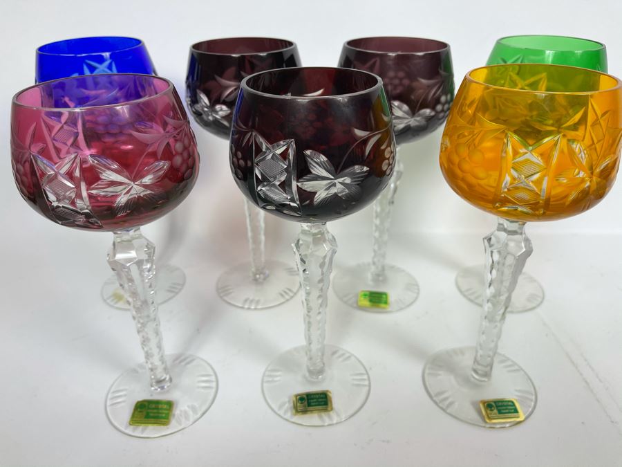 Set Of 7 New Vintage German Lausitzer Crystal Stemware Glasses Mouth-Blown Hand-Cut From The German Democratic Republic 7.5H [Photo 5]