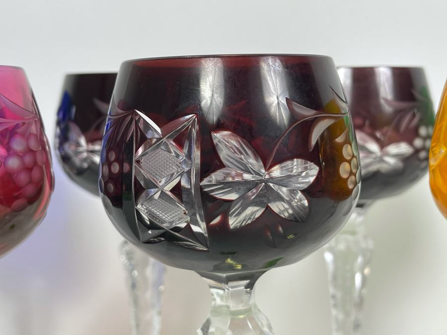 Set Of 7 New Vintage German Lausitzer Crystal Stemware Glasses Mouth-Blown Hand-Cut From The German Democratic Republic 7.5H [Photo 6]