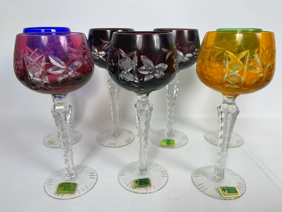 Set Of 7 New Vintage German Lausitzer Crystal Stemware Glasses Mouth-Blown Hand-Cut From The German Democratic Republic 7.5H [Photo 3]